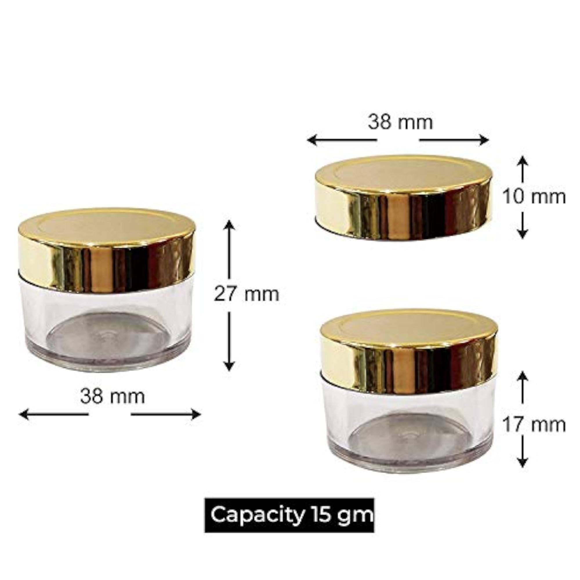 Beautiful Gold Lidded Acrylic SanJars, 24pcs Pack